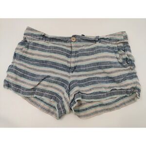 British Khaki Linen Blend‎ Striped Shorts Women's Size 12 Blue Beige